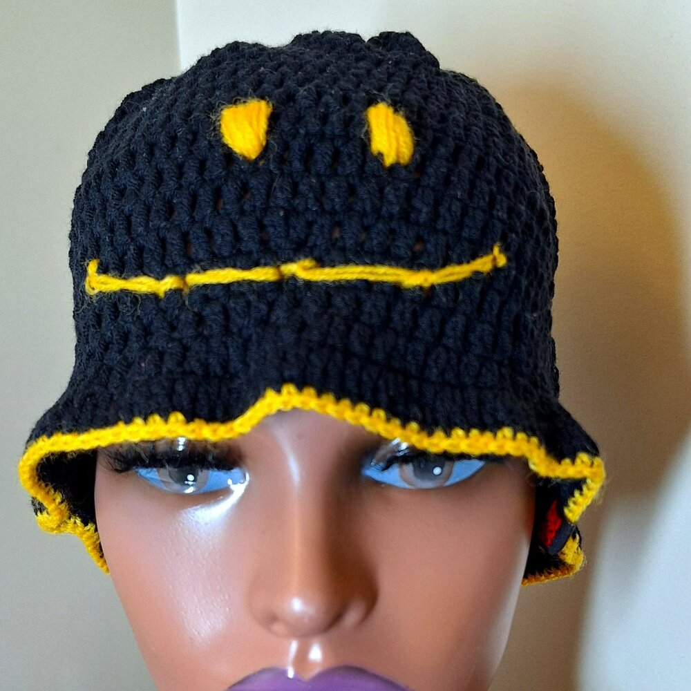 Smylie Hat, Black Hat,  Crocheted Black Bucket Hat